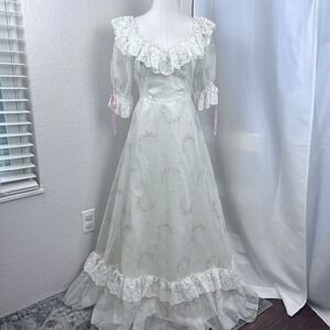 VTG Dance Allure Maxi Dress Womens S Prairie Floral Cottagecore Victorian 70s